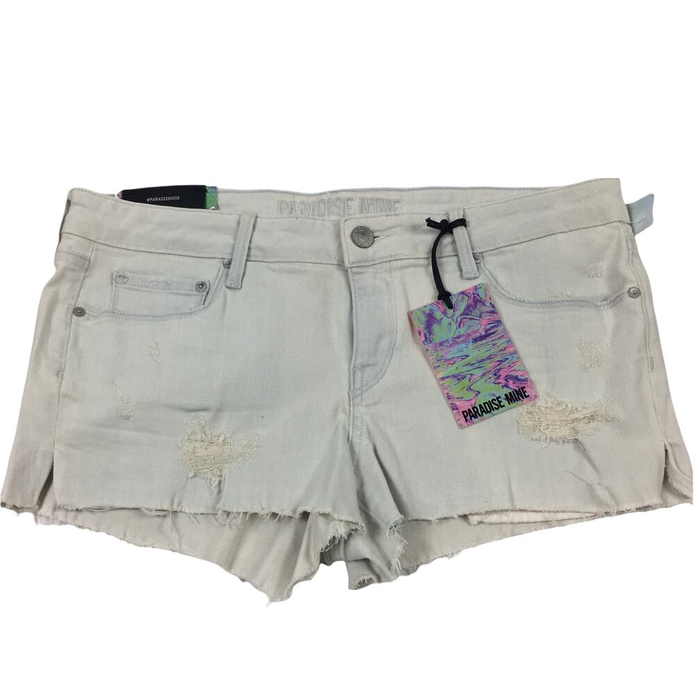 NWT Aritzia Paradise Mine Distressed Denim Low Rise Stretch Shorts Size 29
